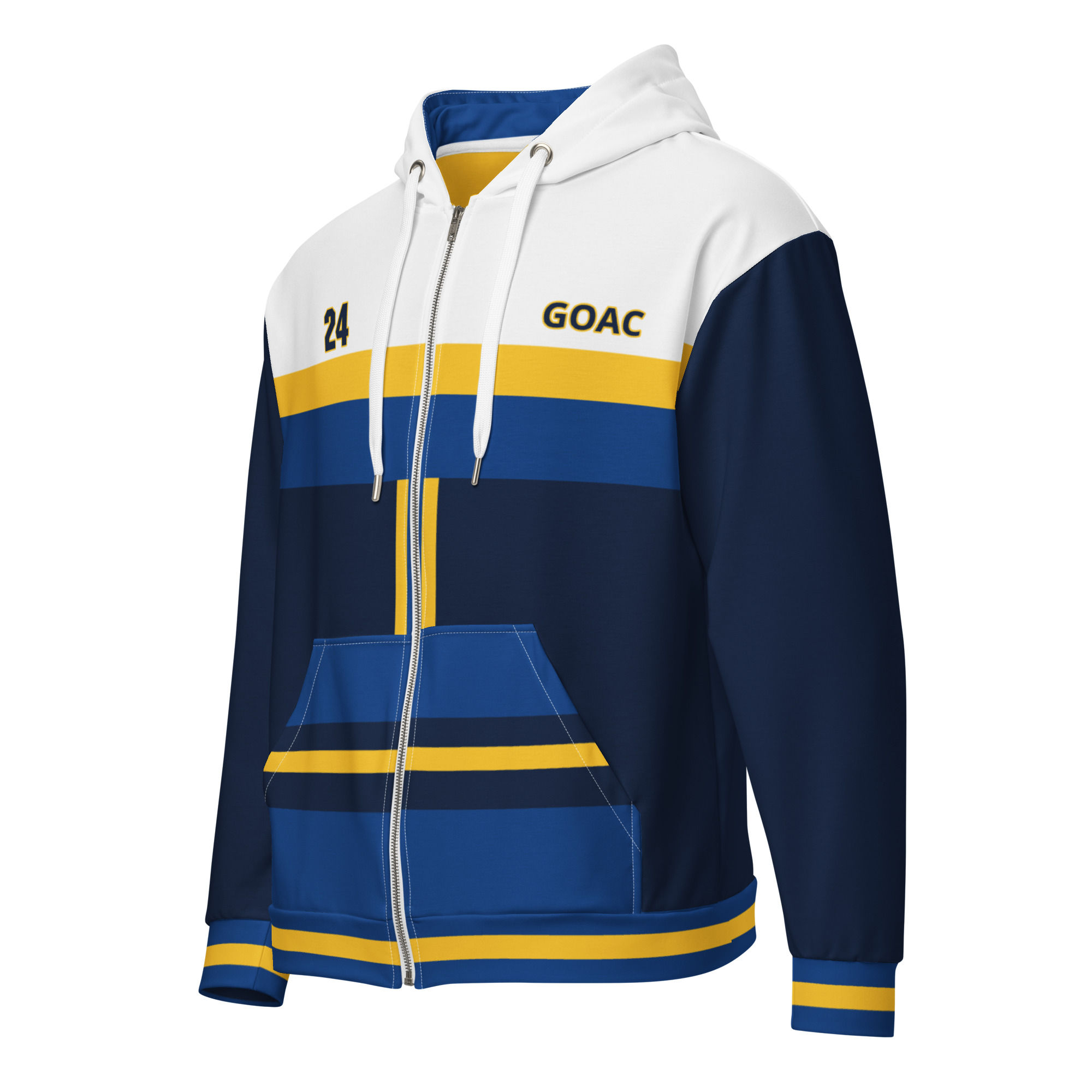 GOAC Unisex Full Zip Hoodie - Navy, Royal Blue & Yellow