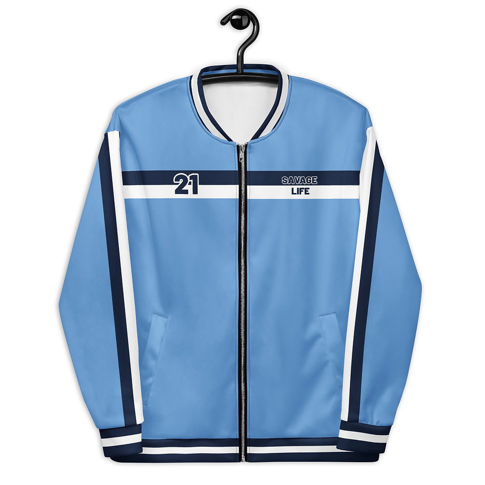 Thumbnail: Savage Life Movie Custom Bomber Jacket - Sky Blue - Navy - White