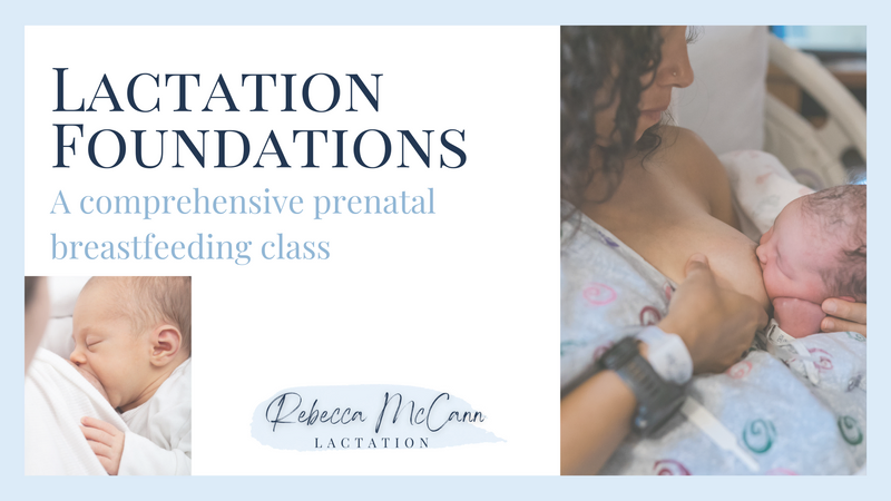 Lactation Foundations class title page with an image of a woman in a hospital bed breastfeeding 