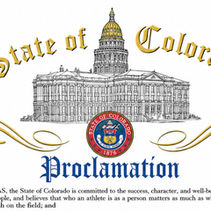 Colorado State proclamation with capitol seal and governor's signature declaring Positive Athlete Day, June 3, 2026.