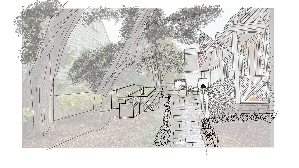 Concept sketch of a residential backyard patio and outdoor living idea