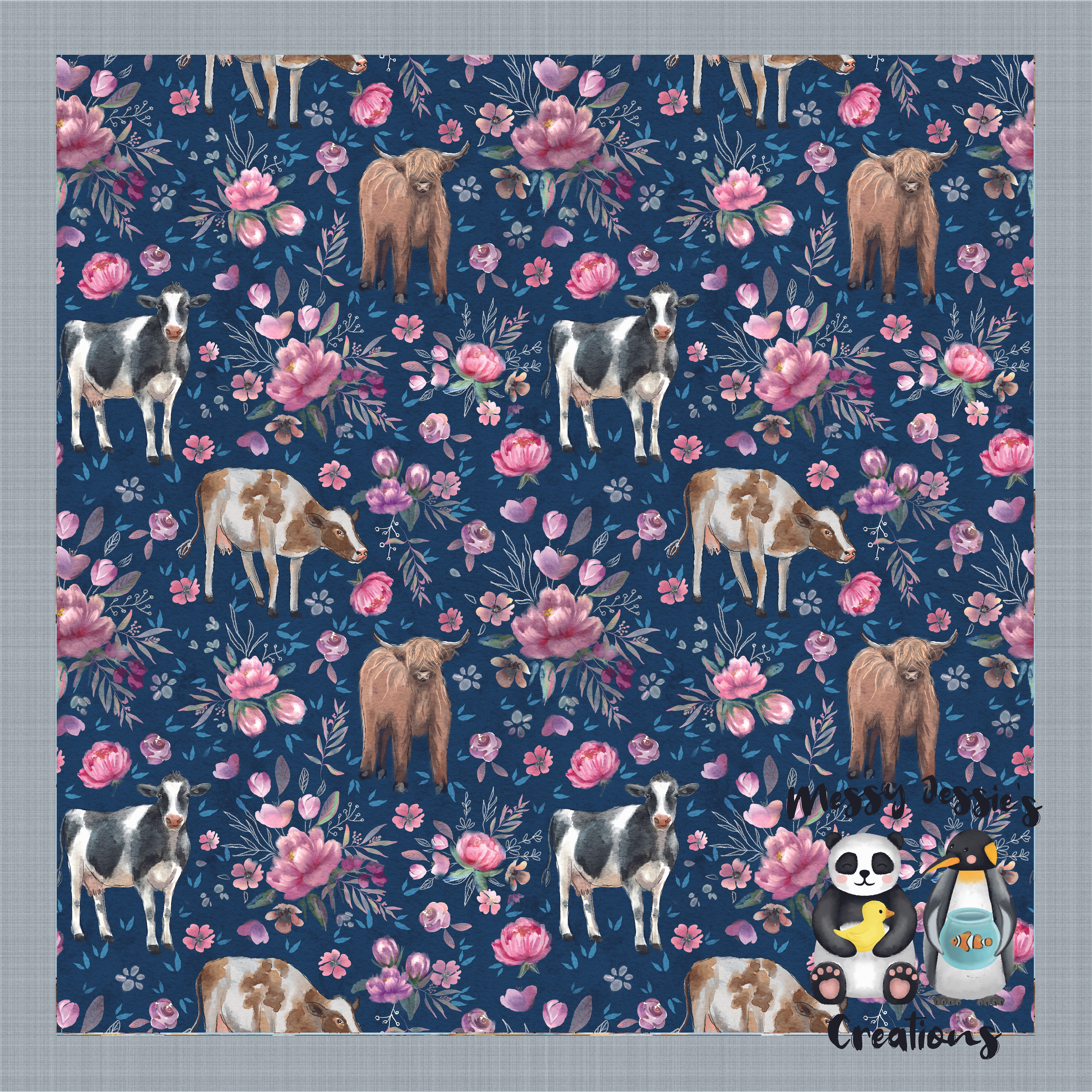 Floral cow navy Accessories pre-ordered