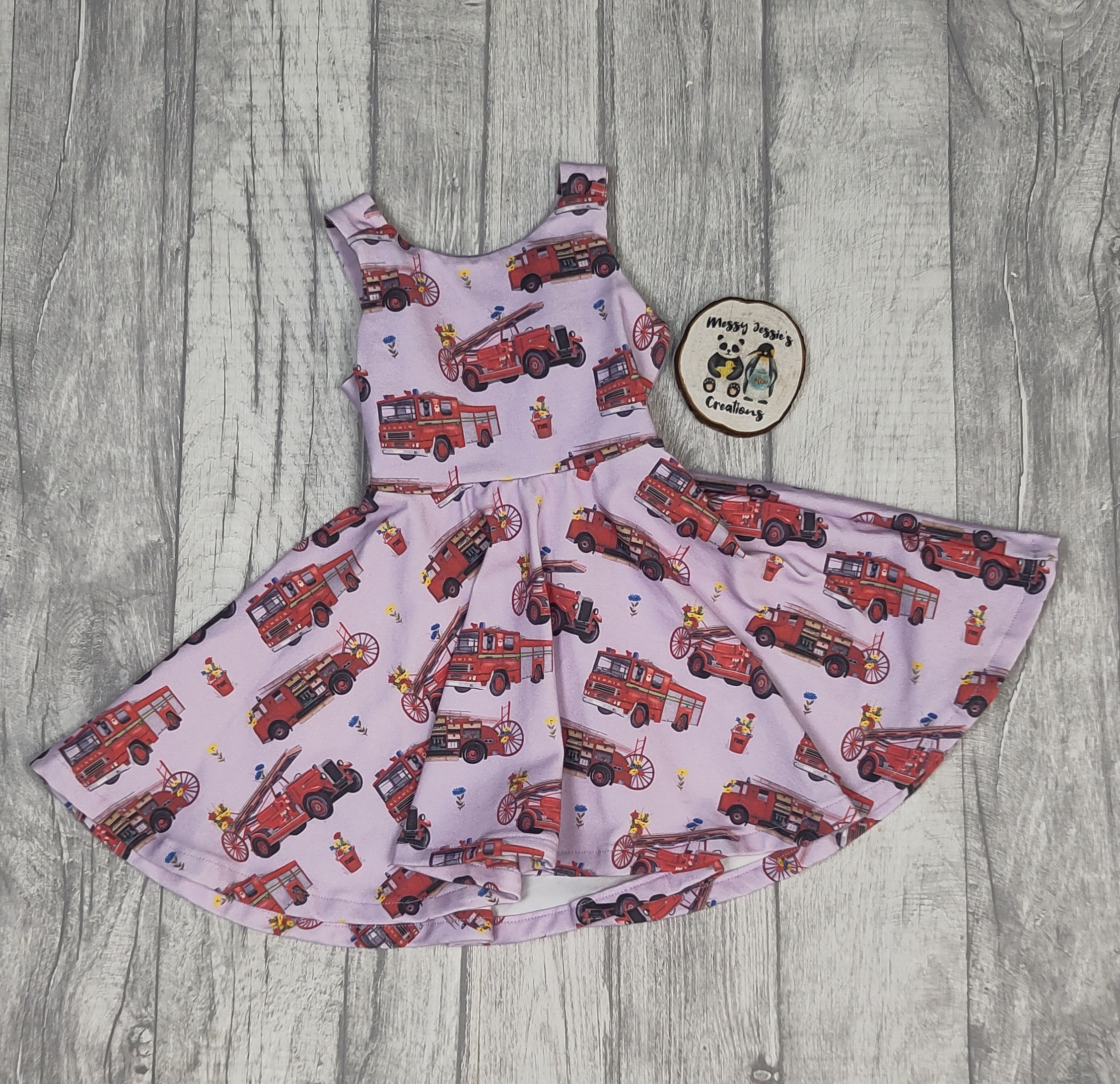 GWM 3-12m Strappy Dress Floral Fire engines Lilic