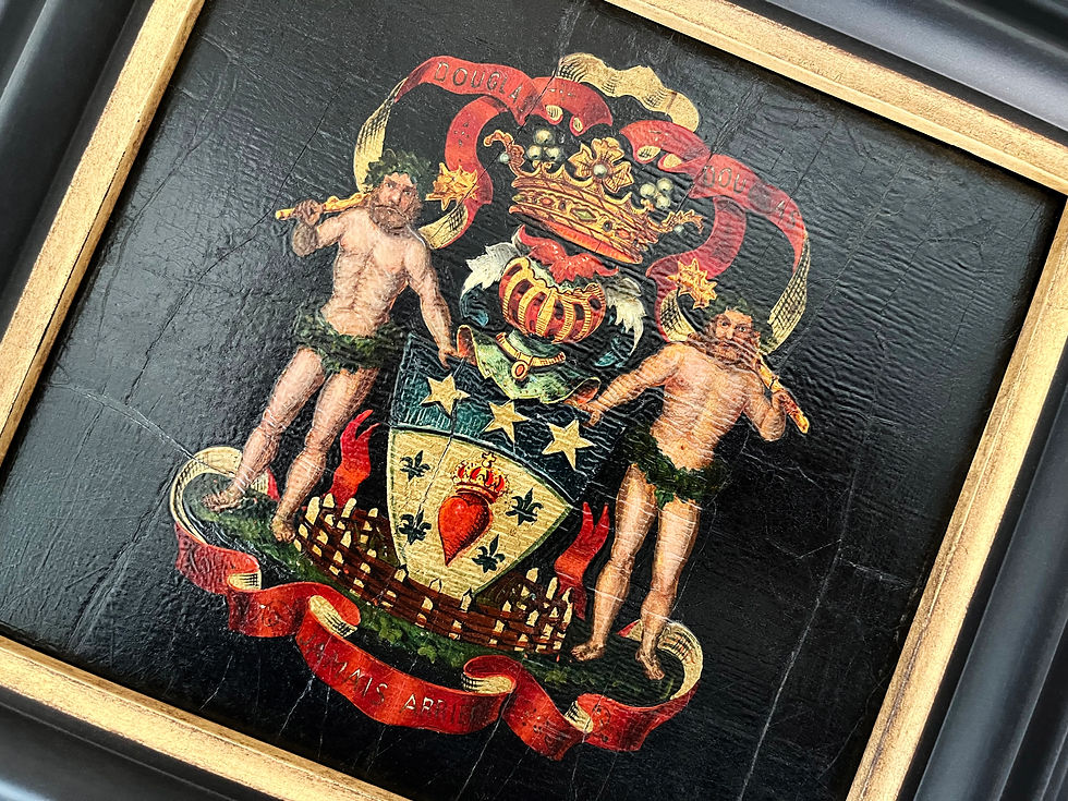 Thumbnail: A Fabulous Antique Scottish Painting With Douglas Clan Family Crest, 1800's