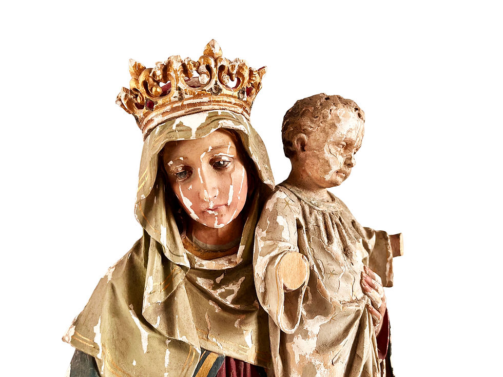 Thumbnail: Astounding Antique German Madonna Of The Rosary With Exceptional Patina, 1800's