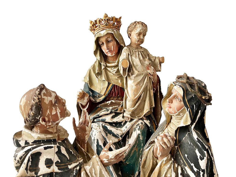 Thumbnail: Astounding Antique German Madonna Of The Rosary With Exceptional Patina, 1800's