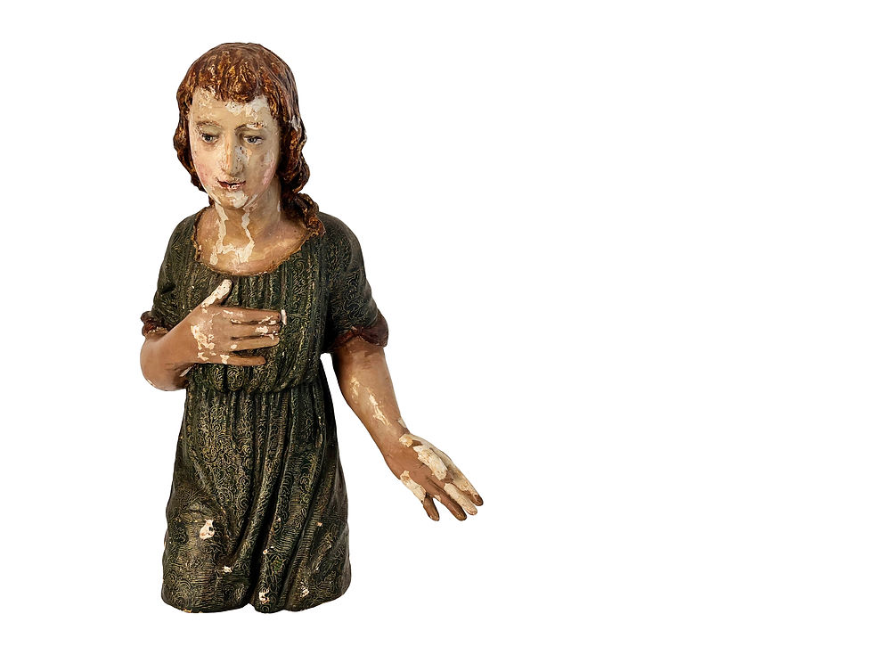 Thumbnail: A Fascinating Antique French Santo, Wooden Statue Of Mary Magdalene, 1600's