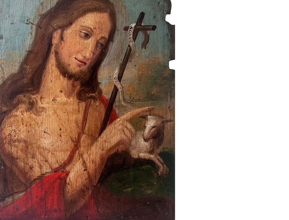 Thumbnail: A Precious French Painting Of St John the Baptist With The Lamb Of God, 1700's