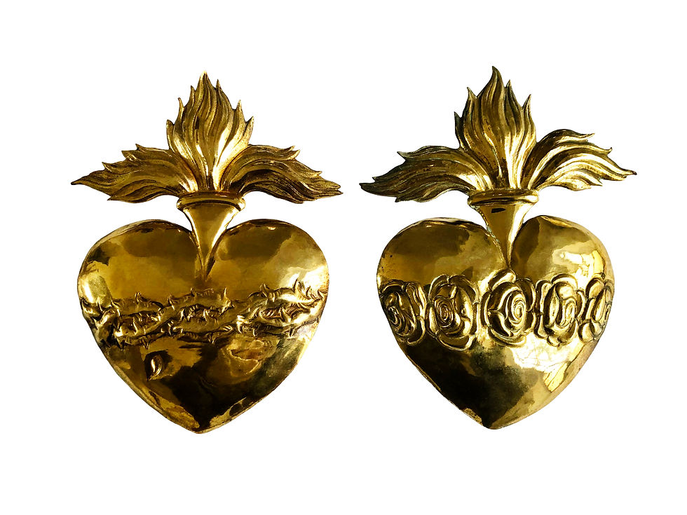 Thumbnail: A Stunning Pair Of Rare Sacred Hearts From Germany, Late 1700's