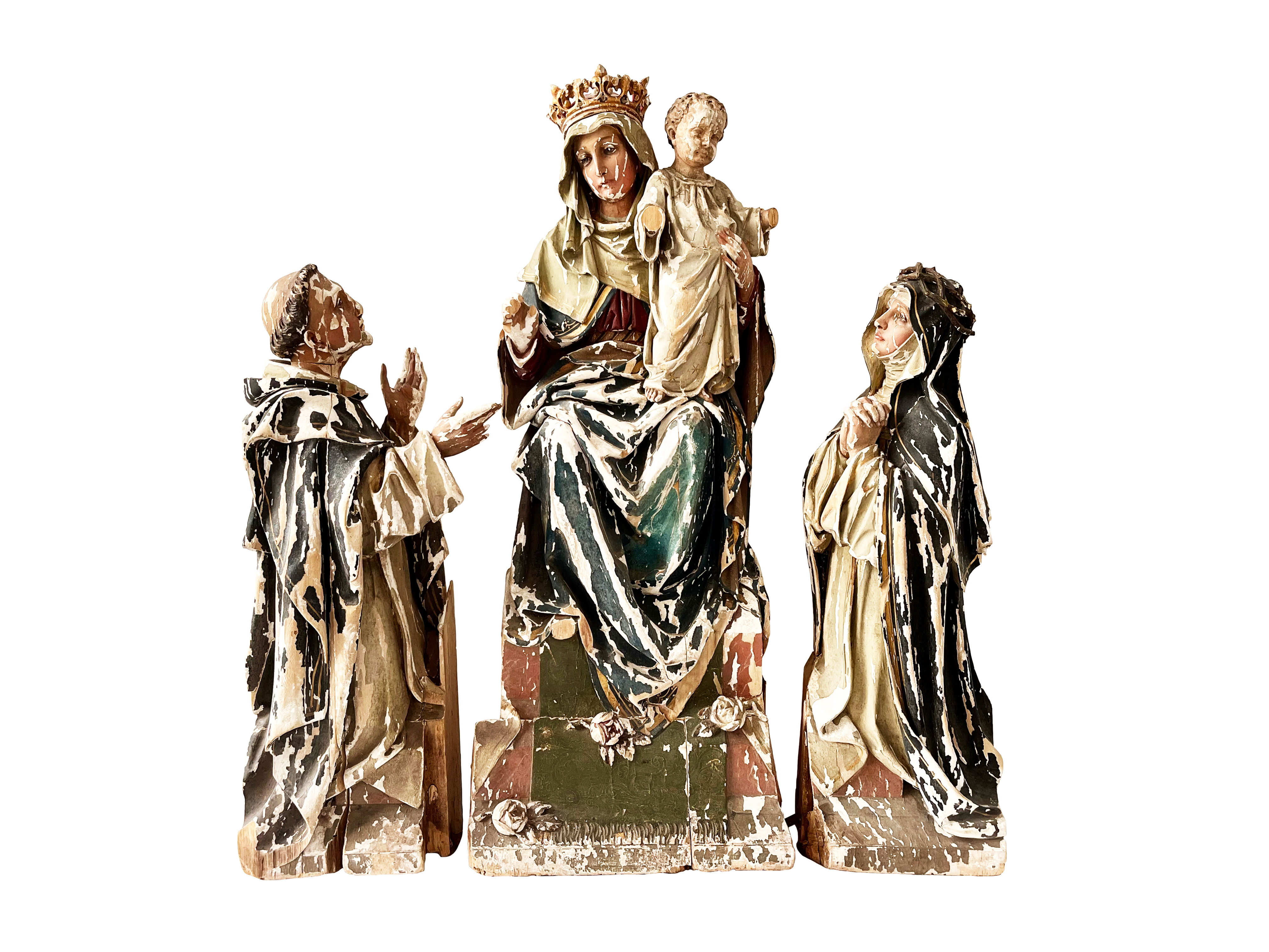 Astounding Antique German Madonna Of The Rosary With Exceptional Patina, 1800's