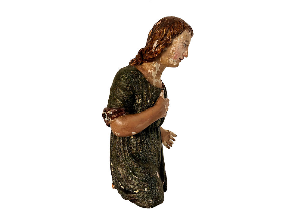 Thumbnail: A Fascinating Antique French Santo, Wooden Statue Of Mary Magdalene, 1600's
