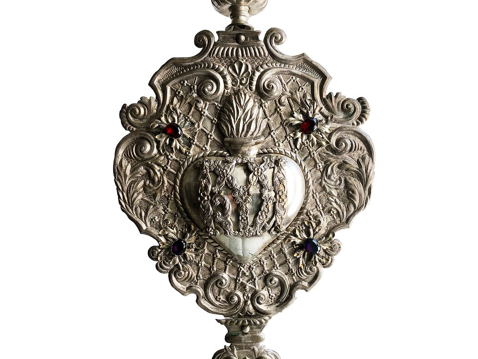 Thumbnail: An Outstanding Antique Austrian Altar Candleholder With A Sacred Heart, 1857