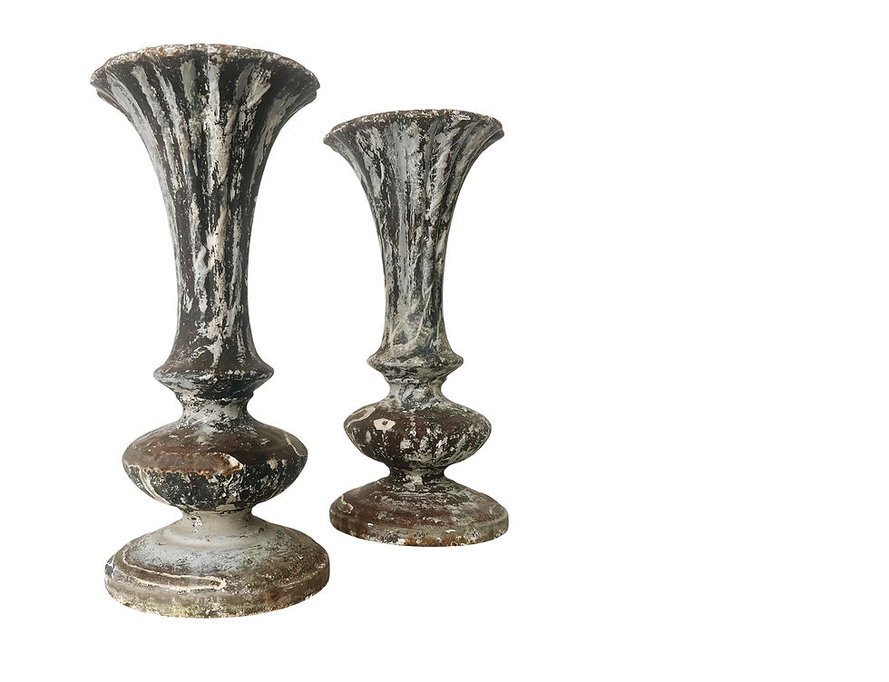 Thumbnail: A Pair Of Fabulous Antique French Garden Vases With A Stunning Patina, 1800's