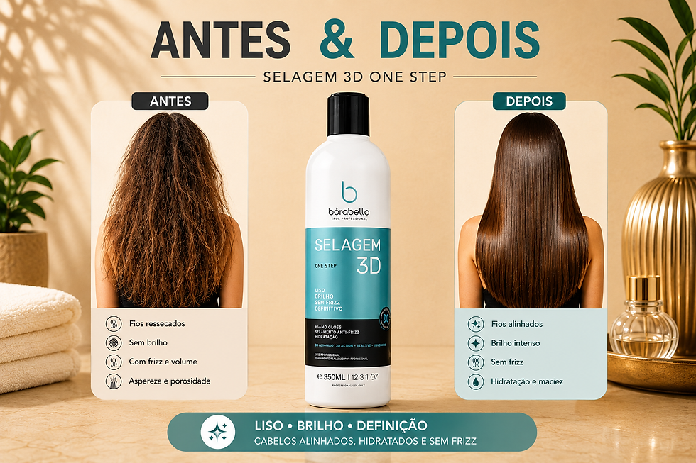 Borabella Selagem 3D 350ml Brilho Hidratação s/ Frizz - Ante x Depois