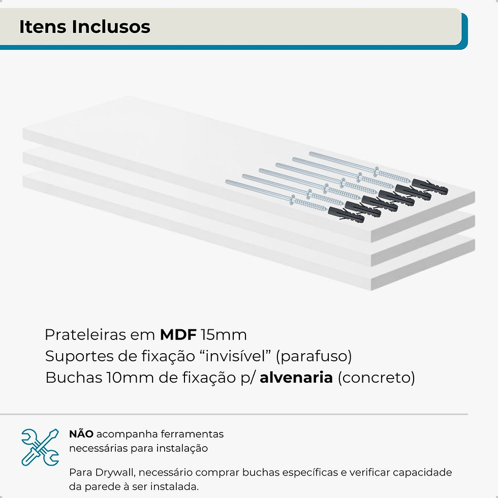 Miniatura: Itens inclusos na prateleira MDF com suportes e buchas