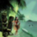 Tiki girl and sharks
