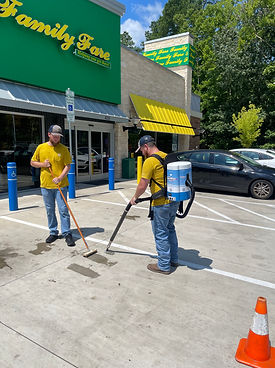The crew tackling gum removal