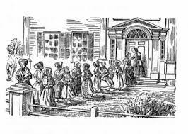 Drawing of Prudence Crandall & students on a walk