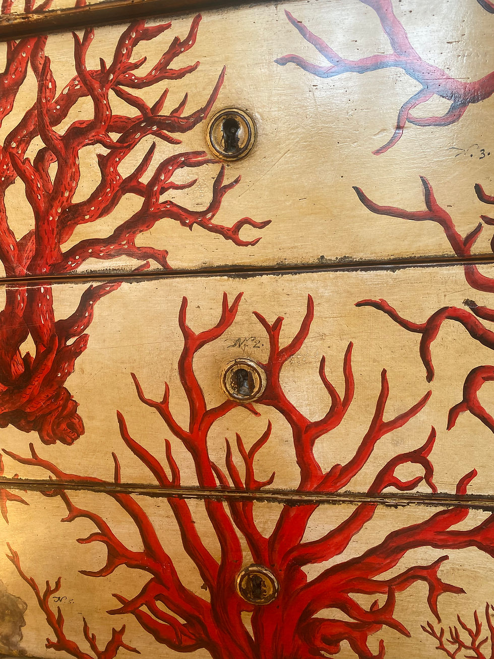 Thumbnail: Antique 19th Century French Painted Coral Shells Chest of Drawers 