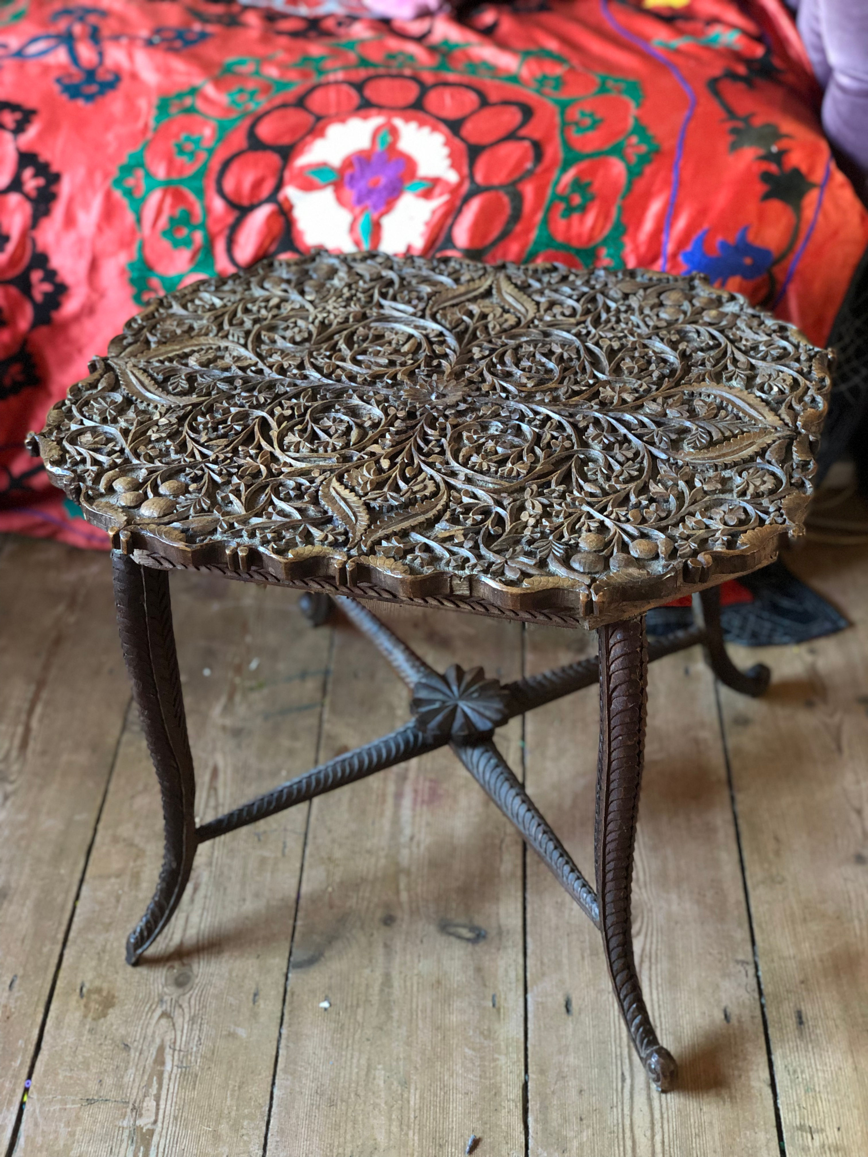 Antique 19th Century Anglo-Indian Carved Side Table