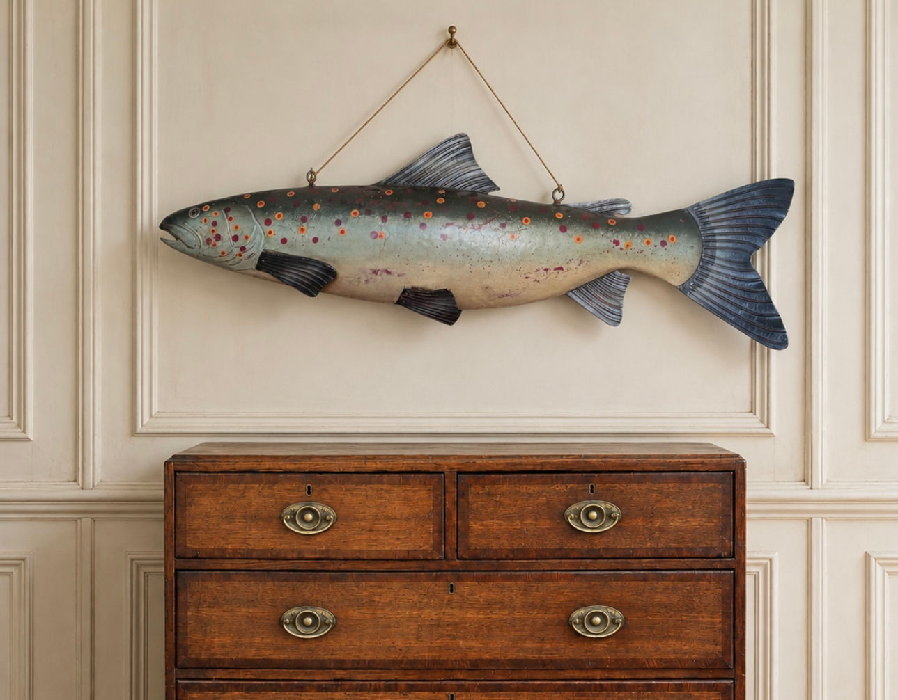 Huge Vintage Tin Painted Hanging Trout Fish