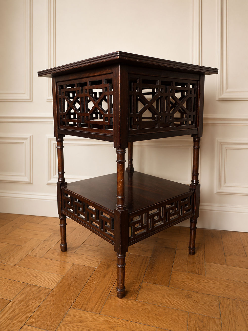 Thumbnail: Edwardian Anglo Japanese Fretwork Lamp Table Manner of E W Godwin 