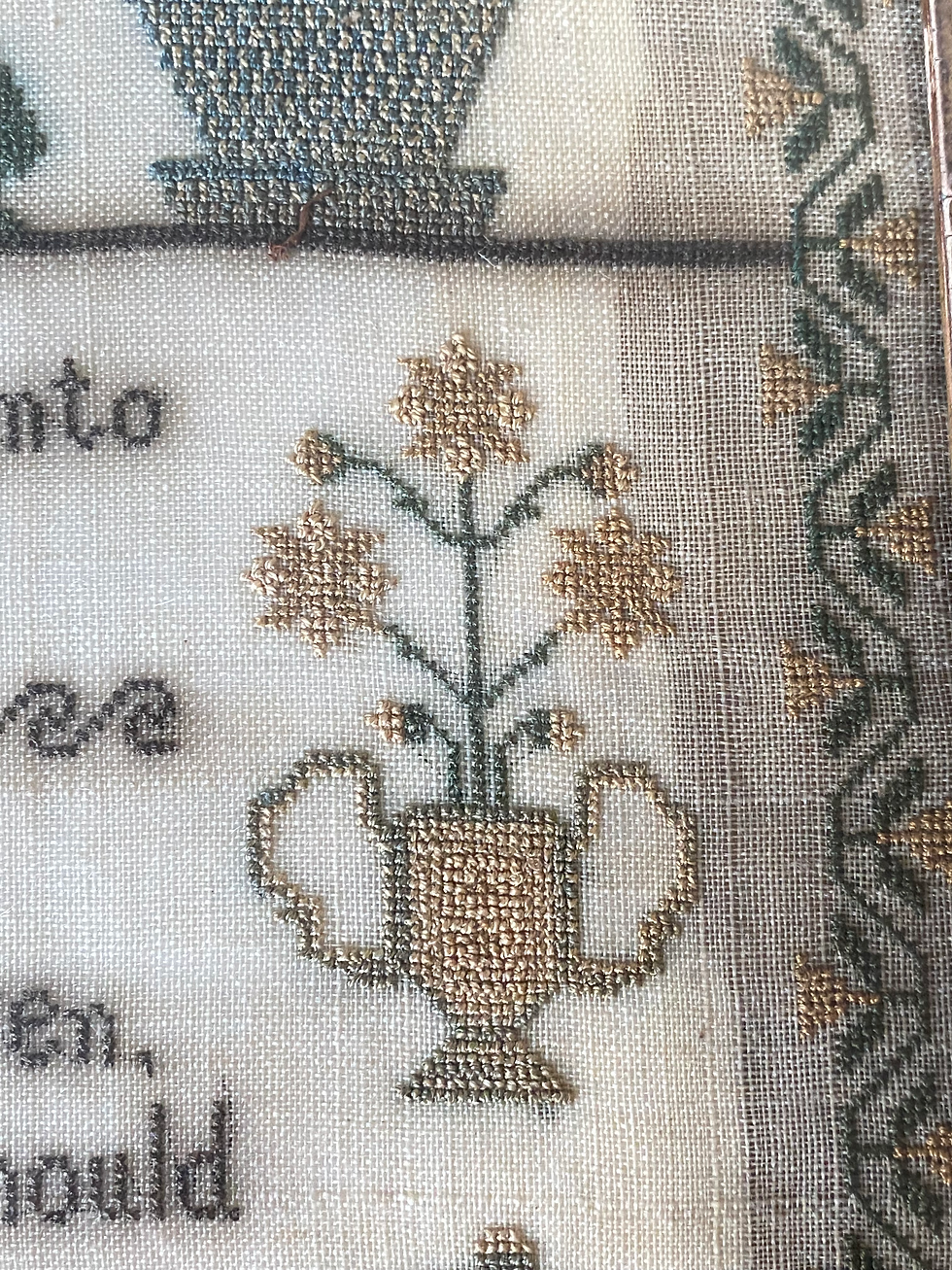 Thumbnail: Antique English Victorian House Needlework Sampler Amelia Trebble 1840 