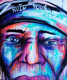 Abstraktes  buntes Portrait, gemalt von dem Künstler Captain Fanta aus Nürnberg.