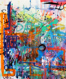 Entdecken Sie die abstrakte Acrylgemälde von Captain Fanta aus Nürnberg die früher als malunterlage gedient haben. Faszinierende, bunte Farben auf Leinwand fängt die Essenz seiner kreativen Genialität ein.