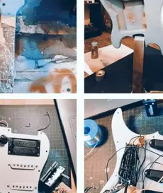 painted a fender guitar in light blue, with other pickups and more electronic