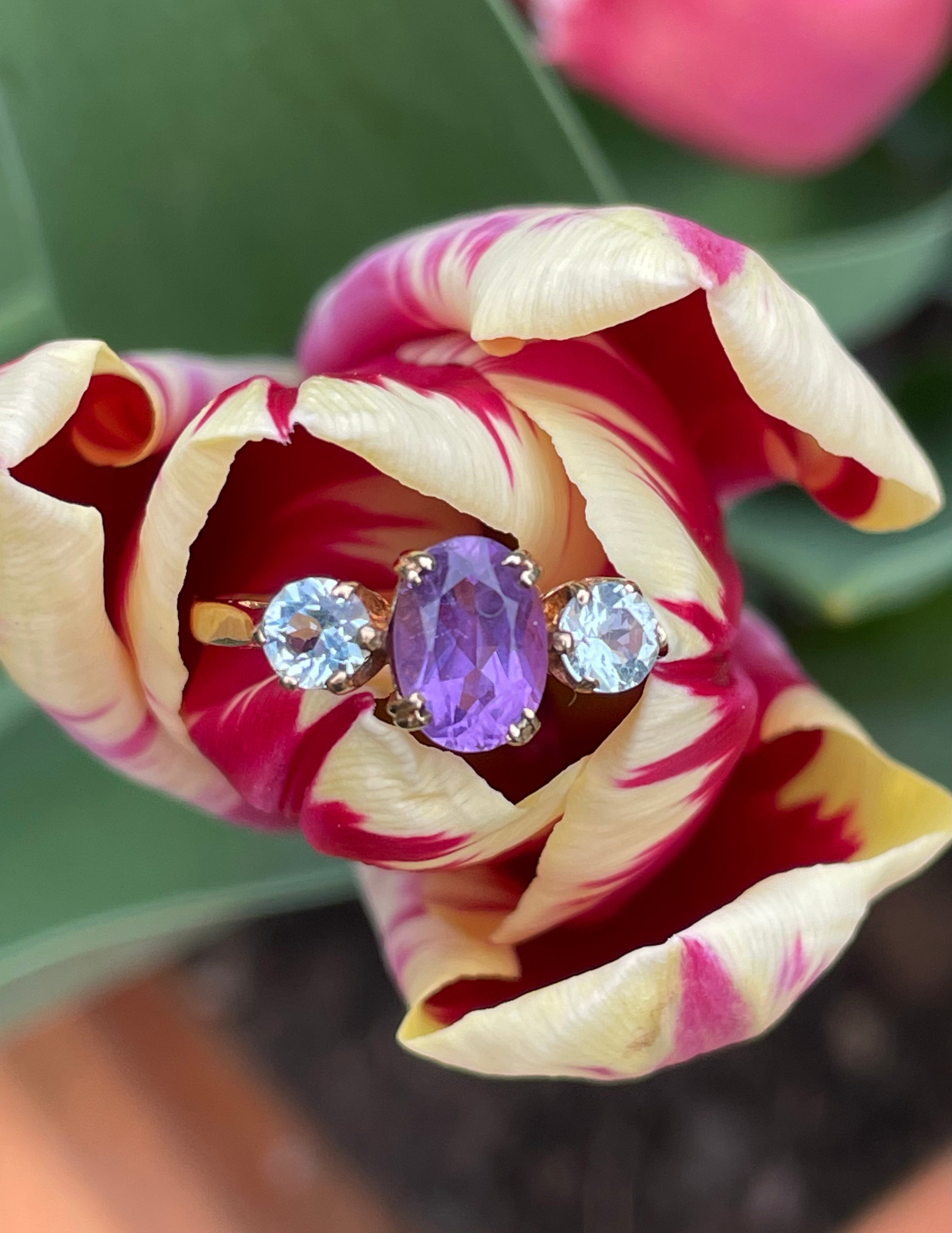 Amethyst and Topaz trilogy ring