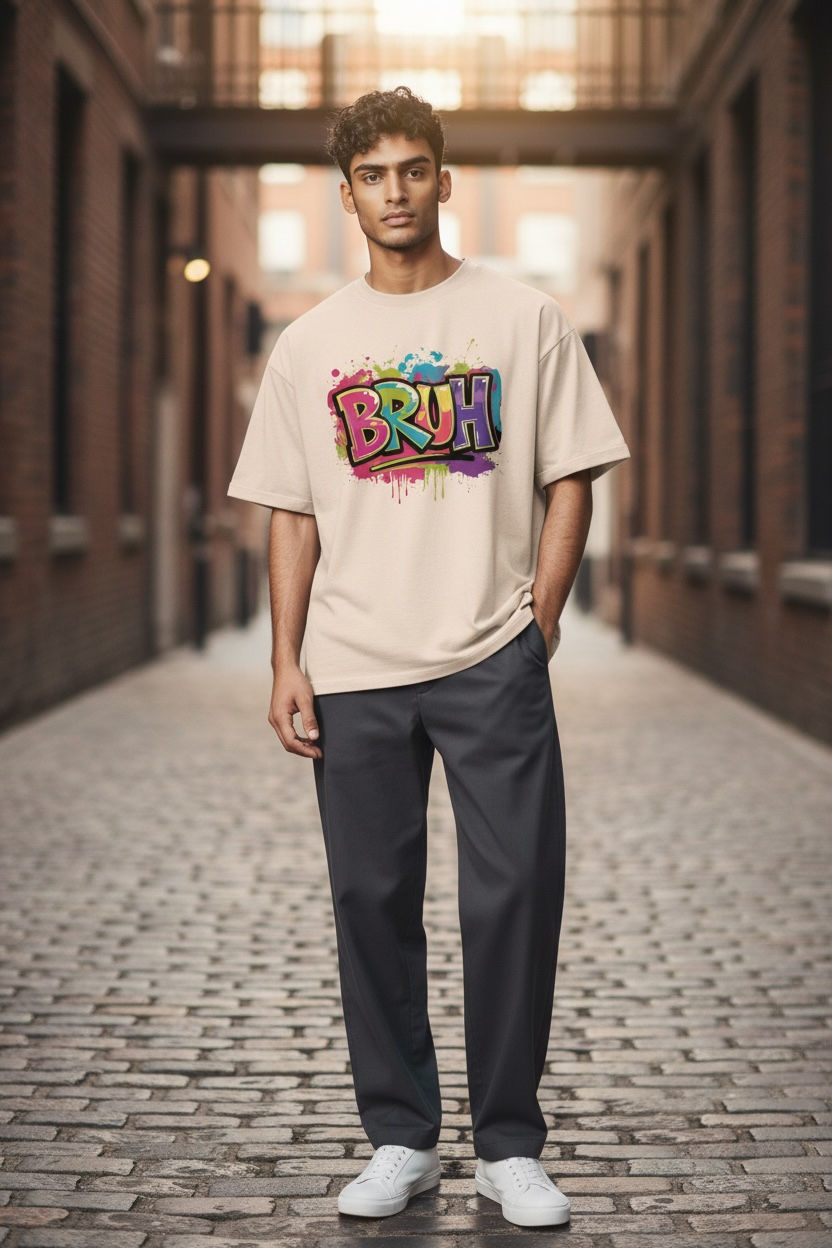Thumbnail: Man wearing cream BRUH Graffiti Tee