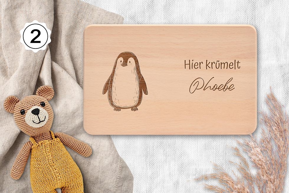Miniaturbild: Vesperbrett - Penguin,  Hier krümelt, personalisiert