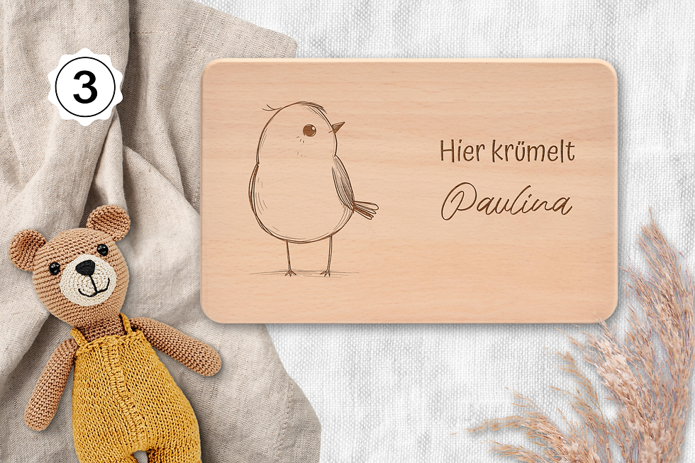Miniaturbild: Vesperbrett - Robin,  Hier krümelt, personalisiert