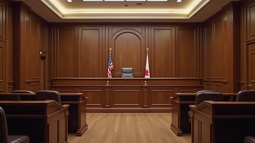 Eye-level view of a courtroom during a preliminary hearing