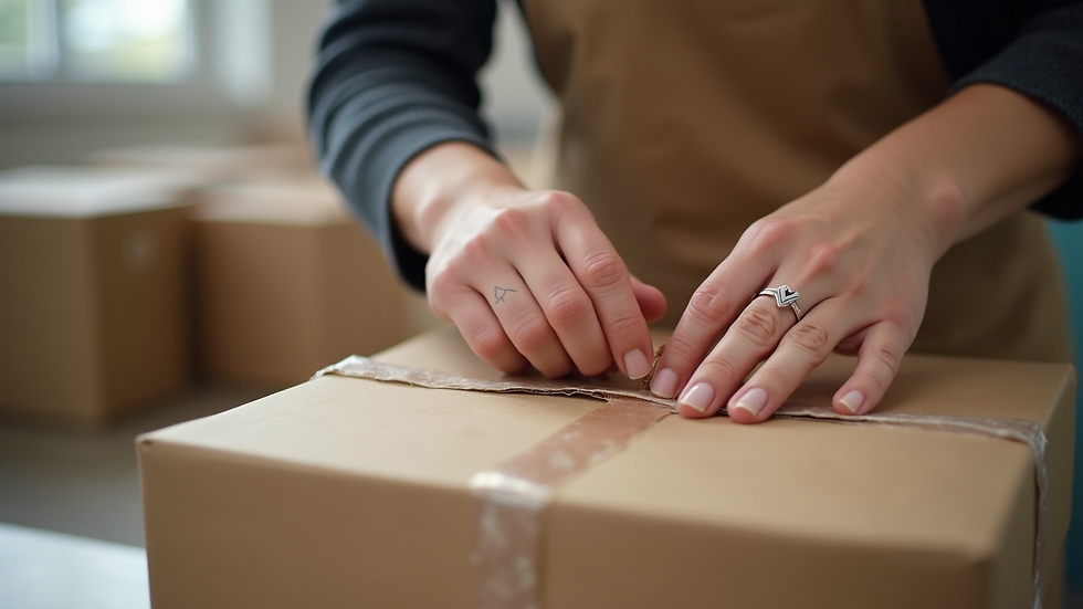 Close-up view of a charity volunteer packing food parcels