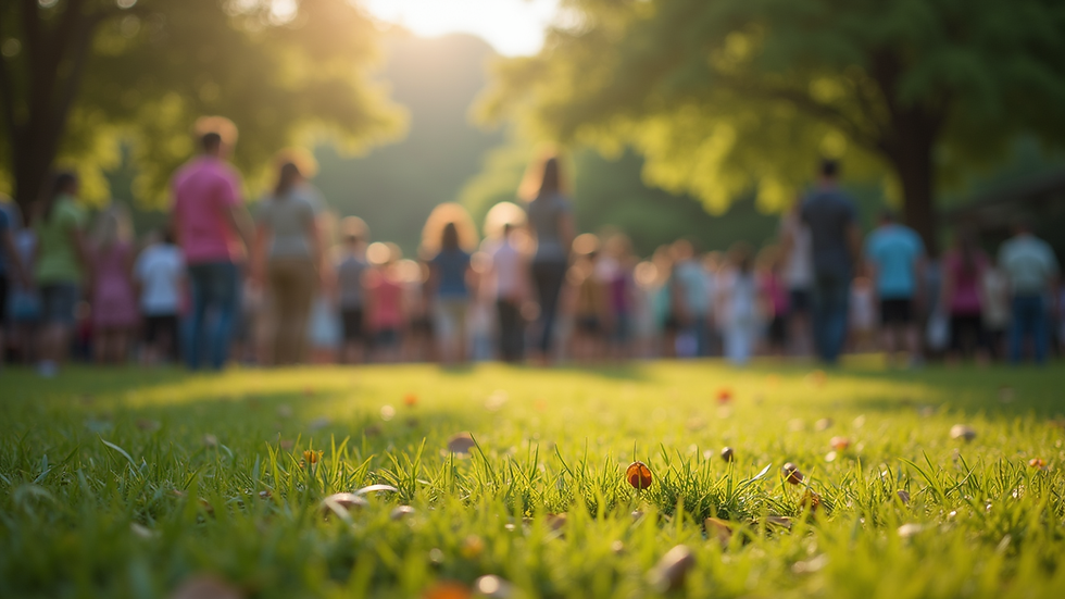 Eye-level view of a community gathering in a park