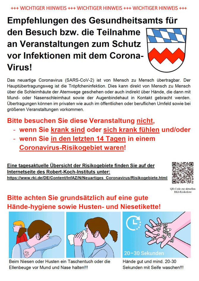 Hinweise und Informationen zu Covid-19 (Corona Virus)