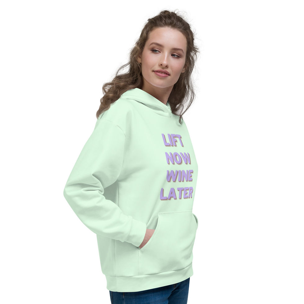 Thumbnail: Lift now Wine later hoodie Green Unisex hoodie purple text