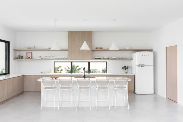 Designer kitchen with SMEG fridge and long island bench