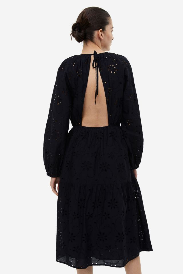 Thumbnail: Women Black Broderie anglaise tie-detail dress (MH)