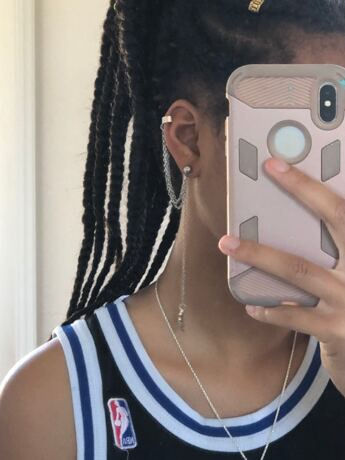 Thumbnail: Women's Chain Thread Earrings With Cuff 1pc (SHN)