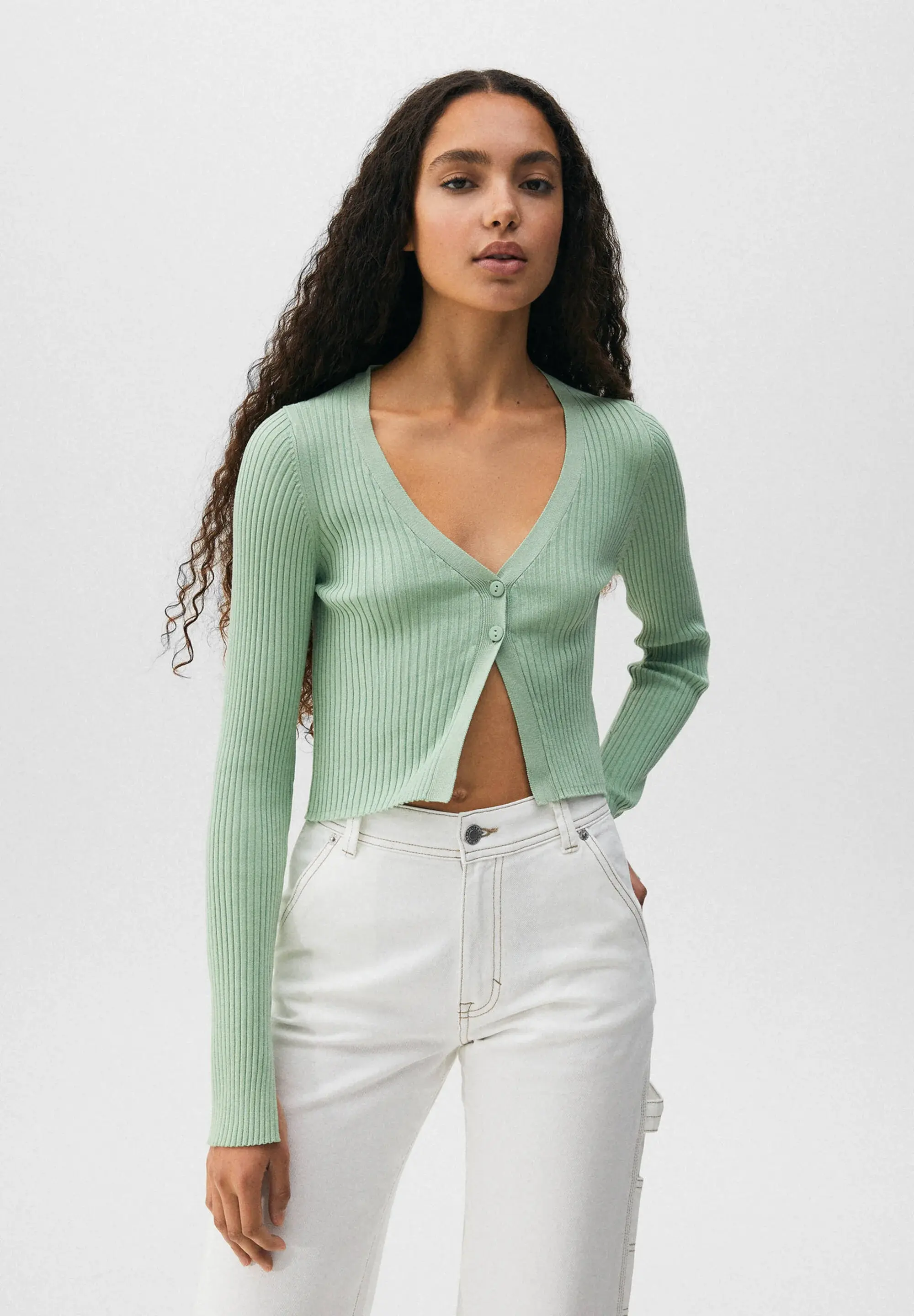 Women Metallic Green Cardigan (PullBear)