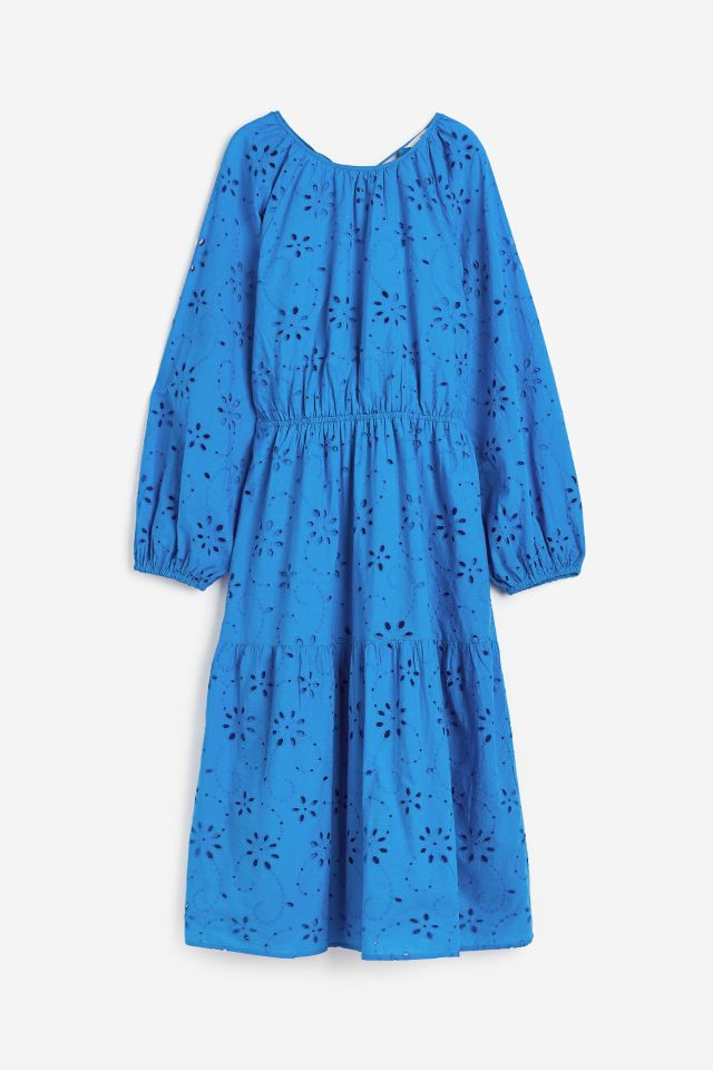 Thumbnail: Women Blue Broderie anglaise tie-detail dress (MH)