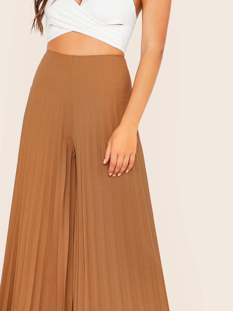 Thumbnail: Women's  Solid Zip Back Pleated Wide Leg Pants (SHN)