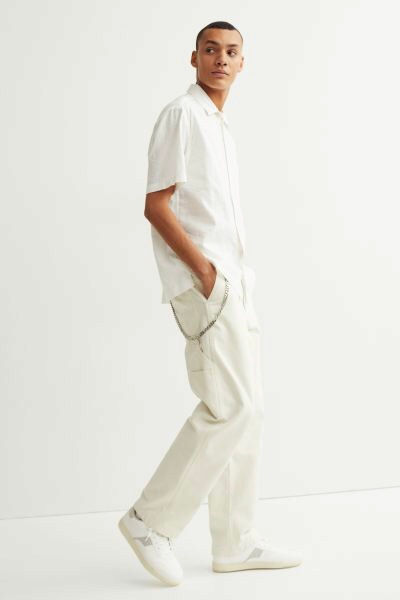 Thumbnail: Men Relaxed Fit Linen-blend Off-white shirt (MH)