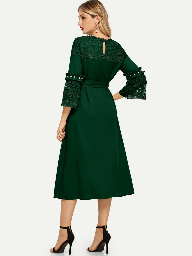 Thumbnail: Women's Lace Insert Pearl & Frill Detail Dress (SHN)