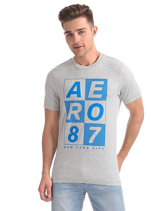 Men Aero Brand Print Crew Neck T-shirt