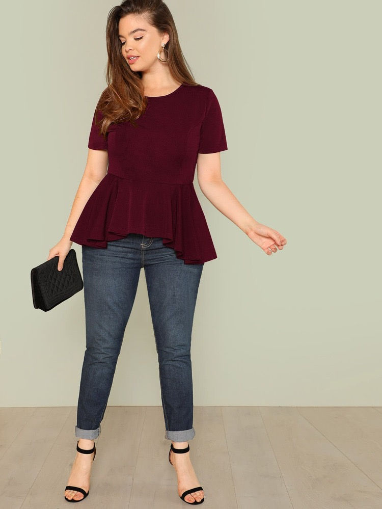 Thumbnail: Women's Plus Ruffle Hem Solid Top (SHN)