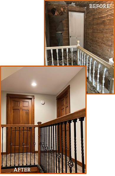 General contractor remodeling hallway and hand railing.